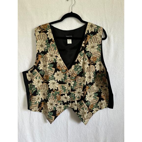 Womens VTG Robyn-Lyn Poinsettia Sheet Music Teacher Holiday Christmas Vest 2X - Picture 1 of 5
